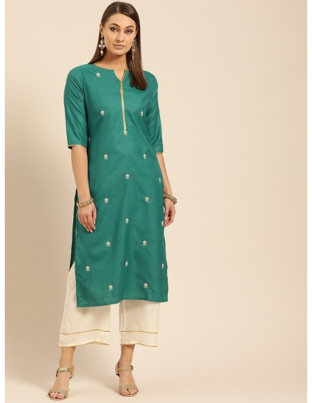 Ensemble kurta vert et blanc cassé brodé avec palazzo – Libas
