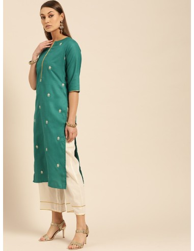 Ensemble kurta vert et blanc cassé brodé avec palazzo – Libas
