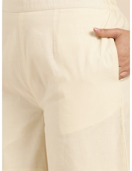 Women Green & Off-White Embroidered Kurta with Palazzos - Libas