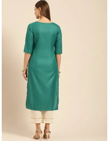 Women Green & Off-White Embroidered Kurta with Palazzos - Libas