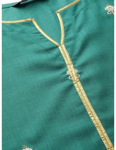 Ensemble kurta vert et blanc cassé brodé avec palazzo – Libas
