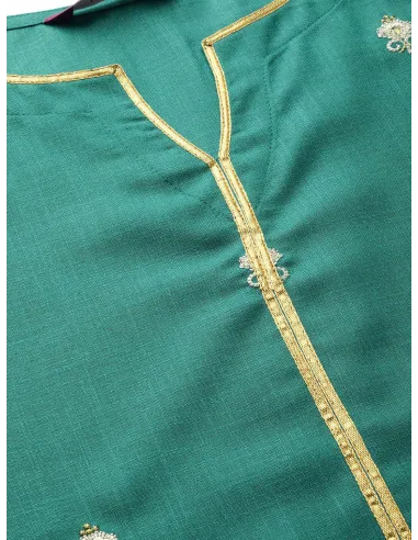 Women Green & Off-White Embroidered Kurta with Palazzos - Libas