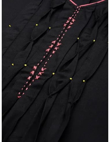 Women Black & Pink Printed Kurta with Trousers - Imara