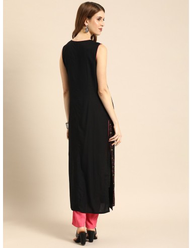 Ensemble kurta noir et rose imprimé avec pantalon – Imara