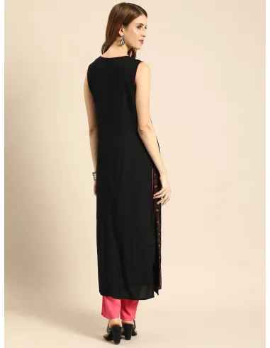 Women Black & Pink Printed Kurta with Trousers - Imara