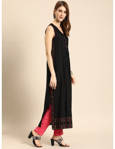 Ensemble kurta noir et rose imprimé avec pantalon – Imara