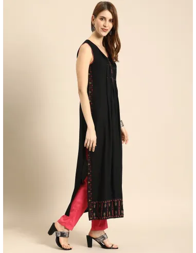 Women Black & Pink Printed Kurta with Trousers - Imara