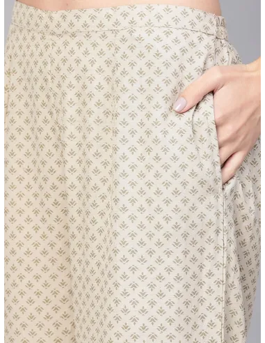 Women Yellow & Beige Printed Kurta with Palazzos - Libas