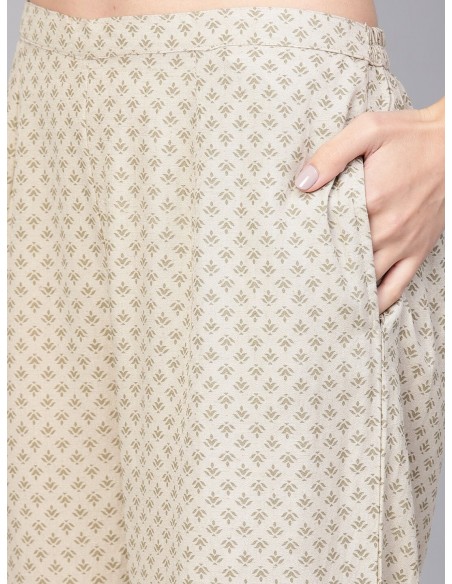 Women Yellow & Beige Printed Kurta with Palazzos - Libas