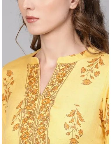 Women Yellow & Beige Printed Kurta with Palazzos - Libas