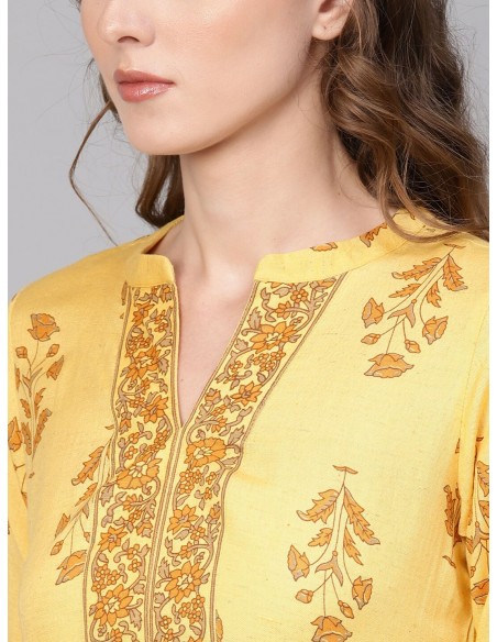 Women Yellow & Beige Printed Kurta with Palazzos - Libas