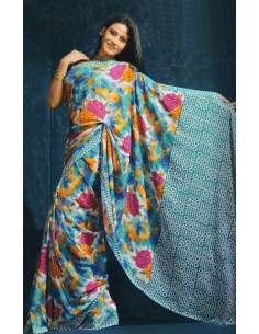 Saree Sandhya – imprimé vert fleurs et rayures 2