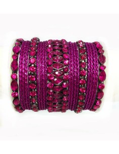 Parure de 21 Bracelets Indiens en Métal Rose Sertis de Strass (T024)