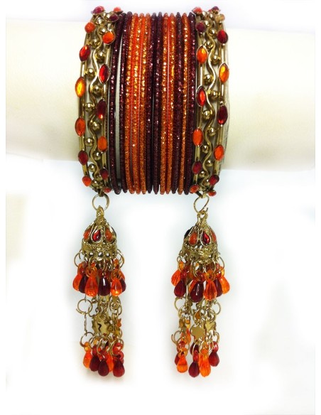 Dazzling Orange & Maroon Lakh Bangles with Tassels (T027)
