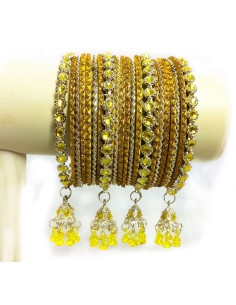 Parure de Bracelets en Lakh Jaune avec Breloques Jhumka (T020) 2