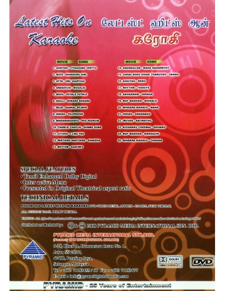 Latest Hits On Karaoke DVD