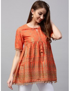 Gerua Orange & Gold A-Line Kurti [Bollymarket.com]
