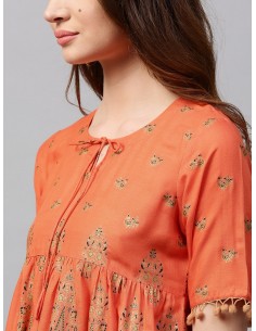 Kurti Trapèze Orange & Doré - Gerua [Bollymarket.com] 2