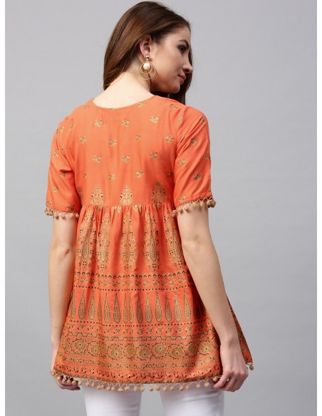 Kurti Trapèze Orange & Doré - Gerua [Bollymarket.com]