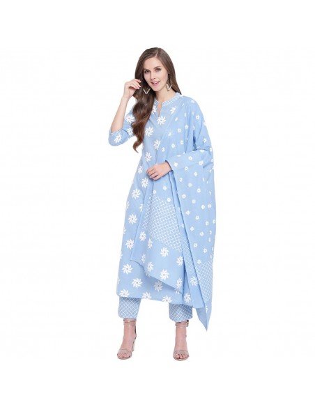 Stylum Cotton Floral Print Straight Kurta Set