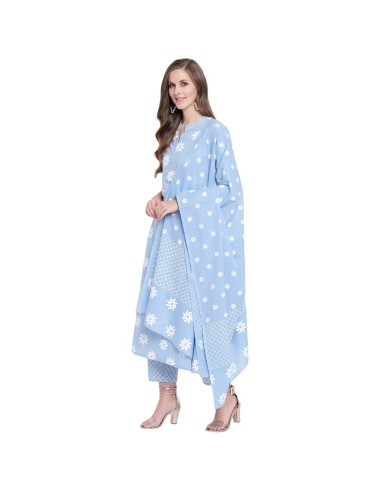 Ensemble kurta droit imprimé floral bleu en coton – Stylum