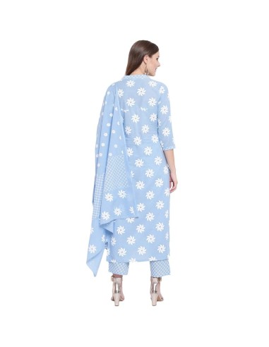 Ensemble kurta droit imprimé floral bleu en coton – Stylum