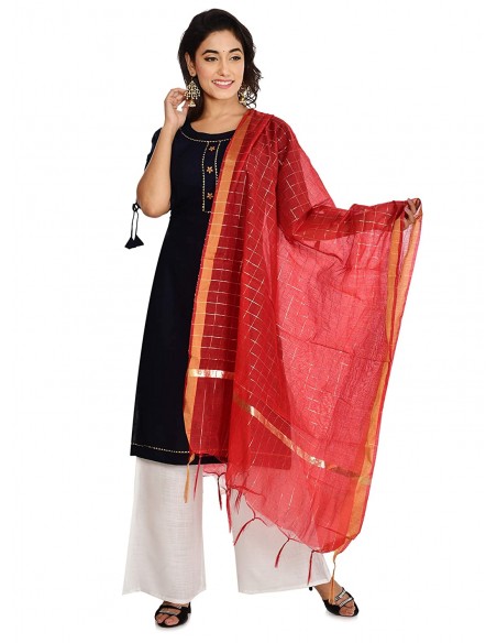Habiliments Rayon Kurti with Palazzo and Chanderi Dupatta Set