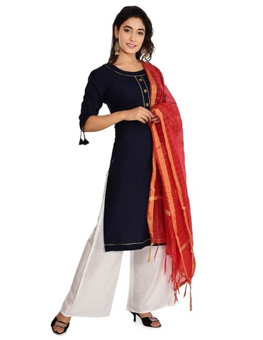 Ensemble kurti en rayonne avec palazzo et dupatta chanderi – Habiliments