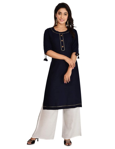 Ensemble kurti en rayonne avec palazzo et dupatta chanderi – Habiliments