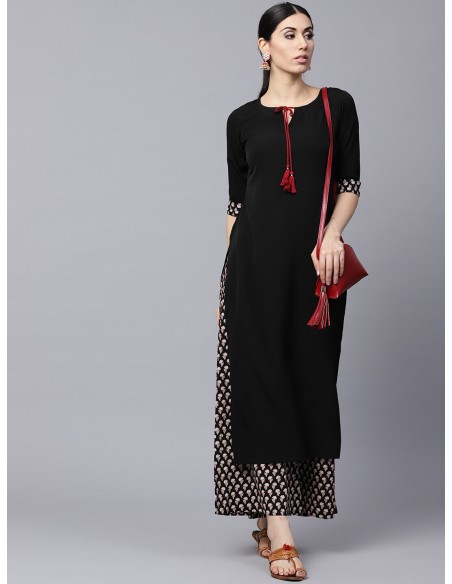 Black & Brown Solid Kurta with Palazzos - Gerua