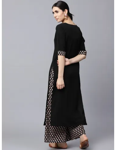 Black & Brown Solid Kurta with Palazzos - Gerua