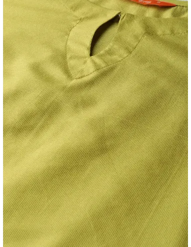 Olive Green & Off-White Solid Kurta Set with Dupatta & Mask - Indo Era