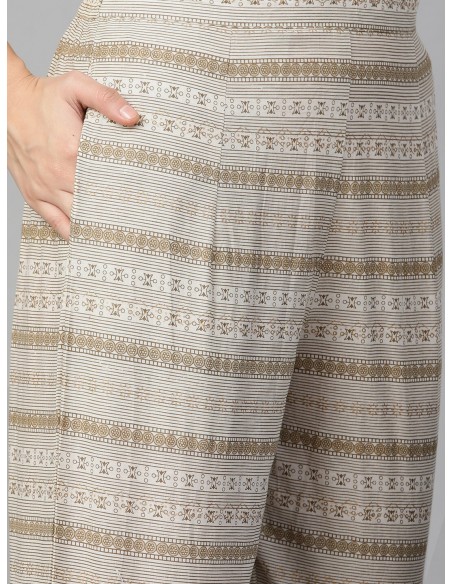 Tunique Vert Olive & Blanc Cassé avec Pantalon et Masque - Gerua