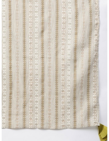 Olive Green & Off-White Solid Kurta Set with Dupatta & Mask - Indo Era