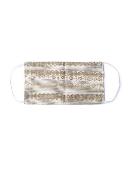 Tunique Vert Olive & Blanc Cassé avec Pantalon et Masque - Gerua