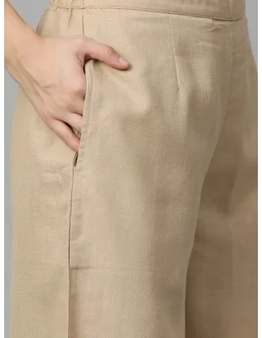 Beige & Navy Blue Yoke Design Kurta Set with Dupatta & Mask - Indo Era