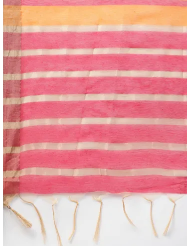 Beige & Navy Blue Yoke Design Kurta Set with Dupatta & Mask - Indo Era