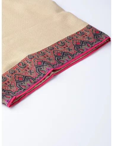 Beige & Navy Blue Yoke Design Kurta Set with Dupatta & Mask - Indo Era