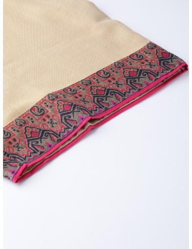 Ensemble kurta beige à empiècement bleu marine avec dupatta et masque – Indo Era