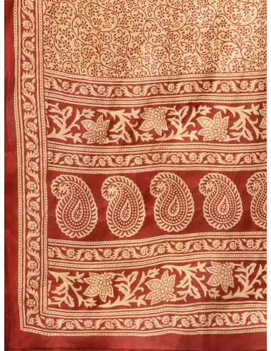 Tunique Bordeaux & Beige avec Pantalon et Étole - Indo Era