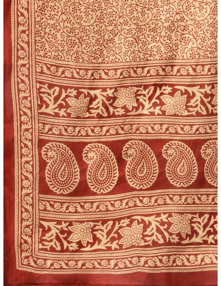Tunique Bordeaux & Beige avec Pantalon et Étole - Indo Era