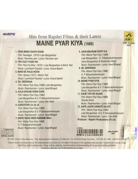 Maine Pyar Kiya & Hits from Rajshri Films (CD) (1989) (Bollywood)
