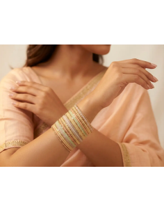 Parure de 22 Bracelets Indiens Pastel Givré et Métal Doré (T019)