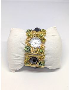 Vintage Floral Cuff Watch - Olive Green & Gold 2