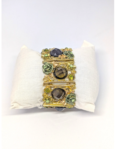 Vintage Floral Cuff Watch - Olive Green & Gold