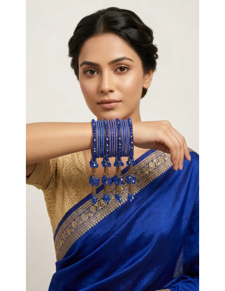 Royal Blue Bangle Set with Beaded Tassels
