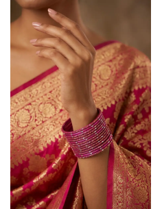 Pink Glitter Bangle Set with Silver Accents
