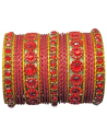 Bracelets Rouges et Dorés à Médaillons Floraux Strass (T015)