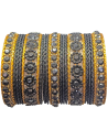 Bracelets Noirs et Dorés à Médaillons Floraux Strass (T013)