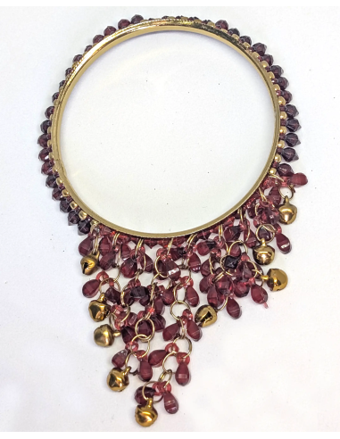 Maroon Bangles with Beaded Tassels and Gold Bells (T017)